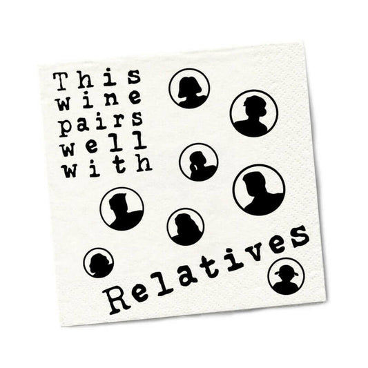 Twisted Wares Wine Pairs Well With Relatives Beverage Napkins 20-Pack - White