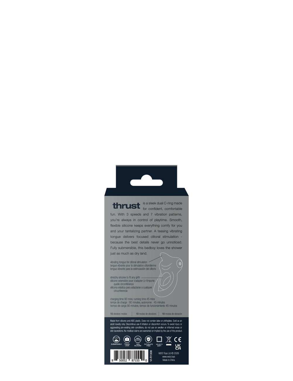 VeDO Thrust Rechargeable Dual Vibrating Cock Ring, Phthalate-Free, Black