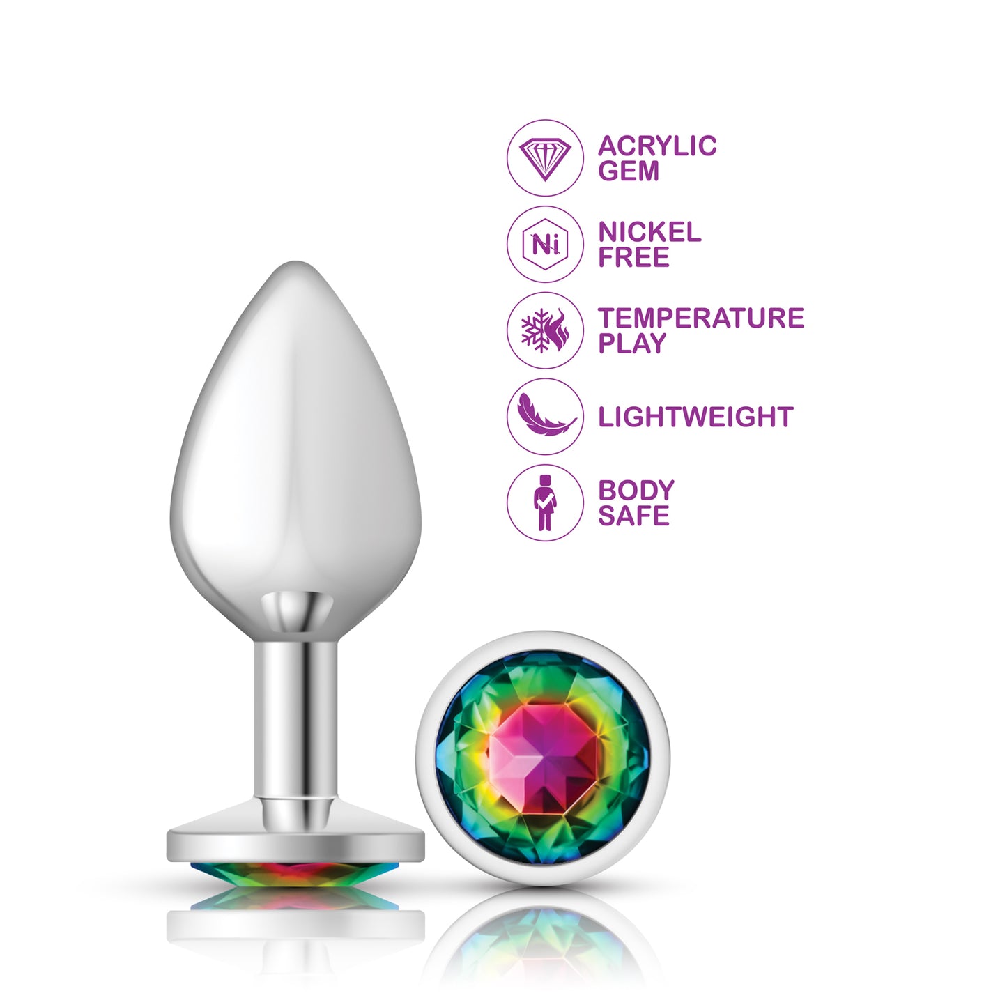 Cheeky Charms Rainbow Round Gem Medium Anal Plug – Silver