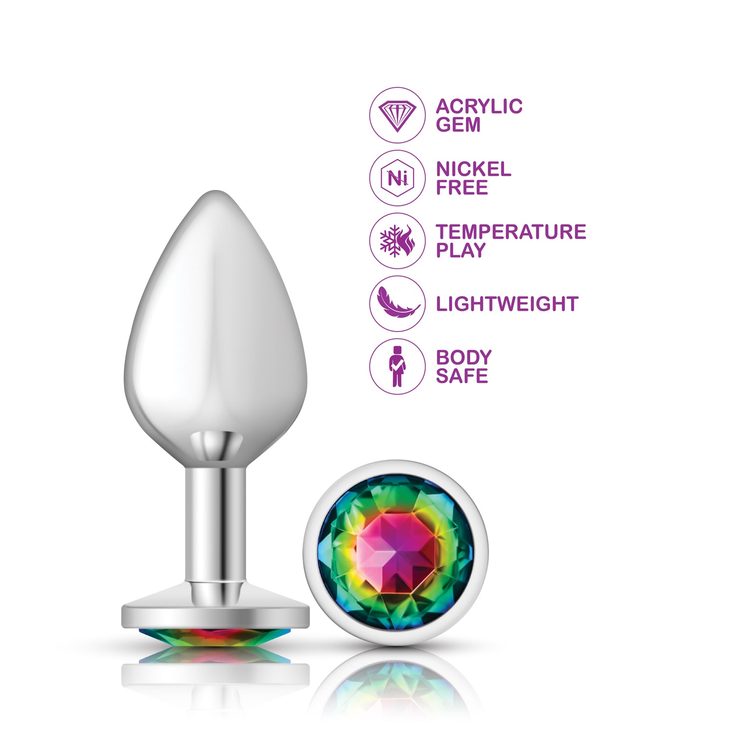 Cheeky Charms Rainbow Round Gem Medium Anal Plug – Silver