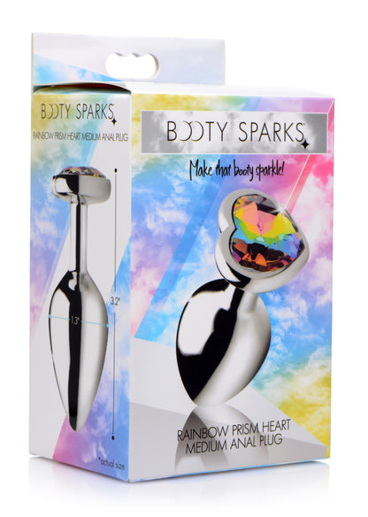 XR Brands Rainbow Prism Heart Anal Plug - Medium - Nickel Free Aluminum Alloy - Multi Color