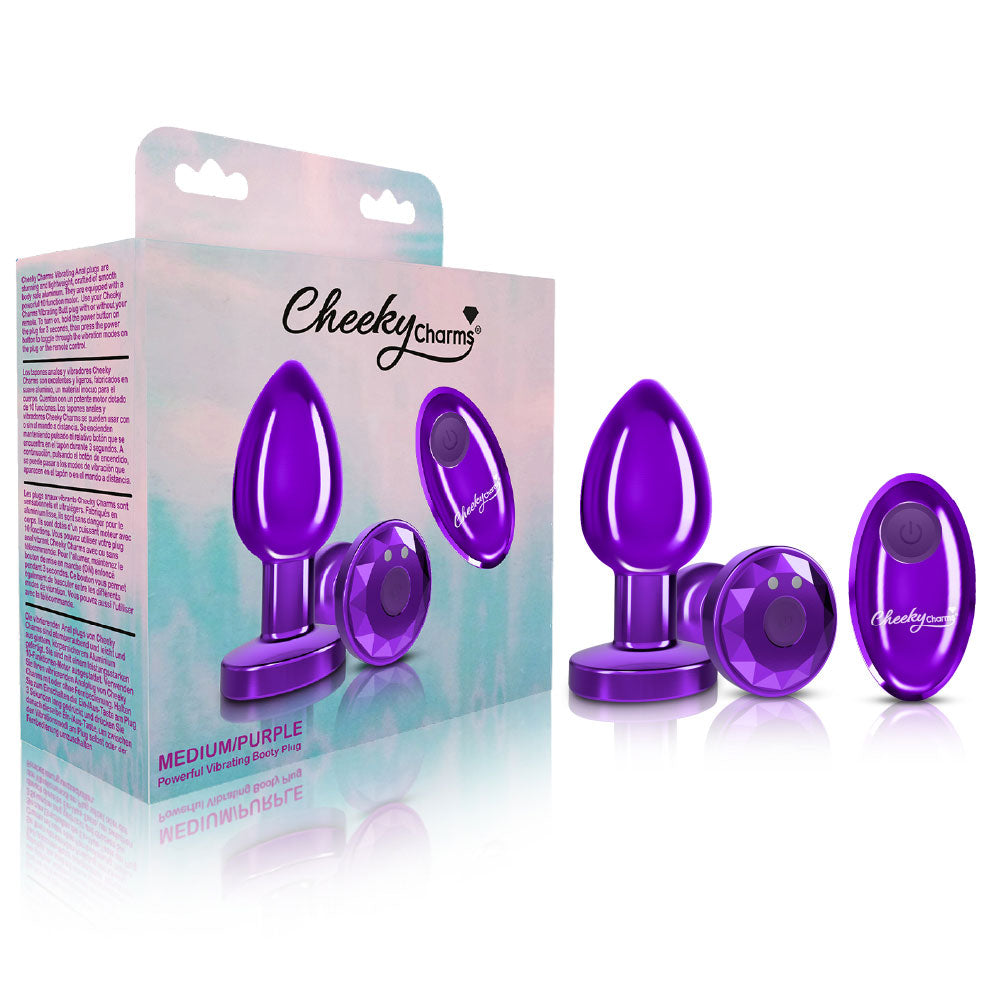 Cheeky Charms Vibrating Metal Anal Plug - Medium - Purple
