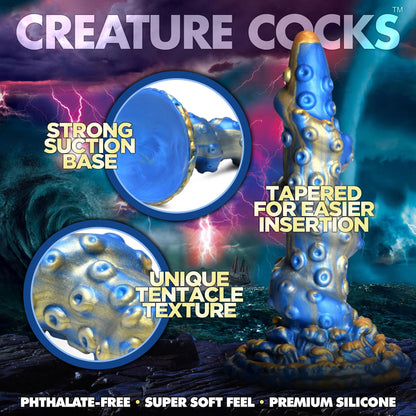 Lord Kraken Tentacled Silicone Dildo - Blue - Suction Cup Base - Body-Safe