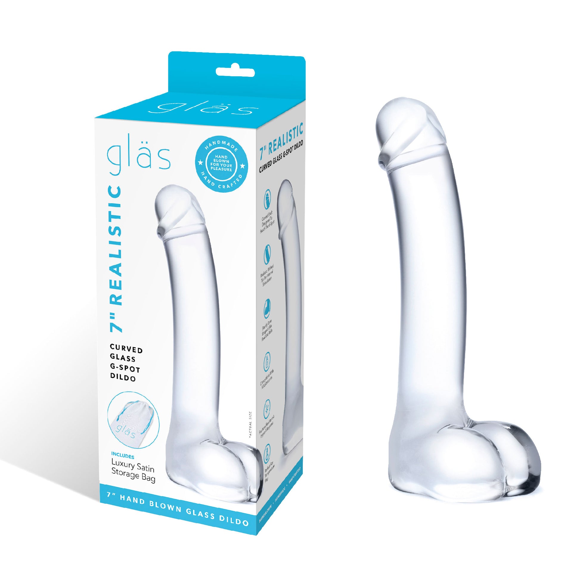 Electric Novelties 7 Inch Realistic Curved Glass G-Spot Dildo - Clear