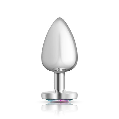 Cheeky Charms Clear Iridescent Heart Gem Large Anal Plug - Silver