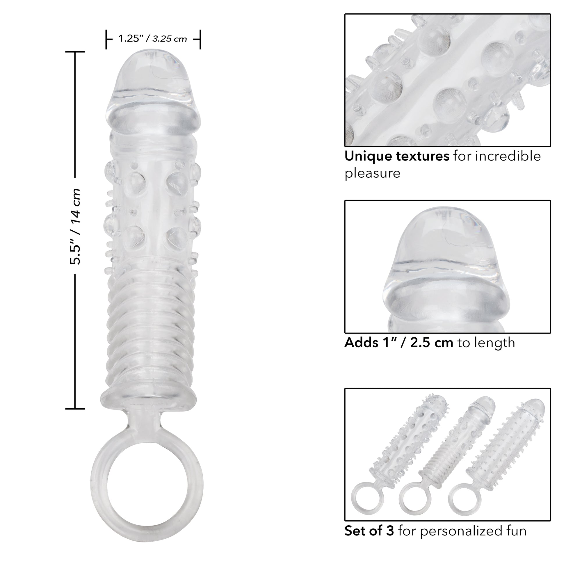 CalExotics 3 Piece Textured Extension Set - Clear