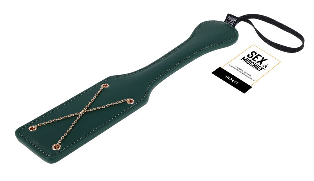 Indica Chain Impressions Paddle - Textured Faux Leather Paddle with Gold Chain Inlay - Green