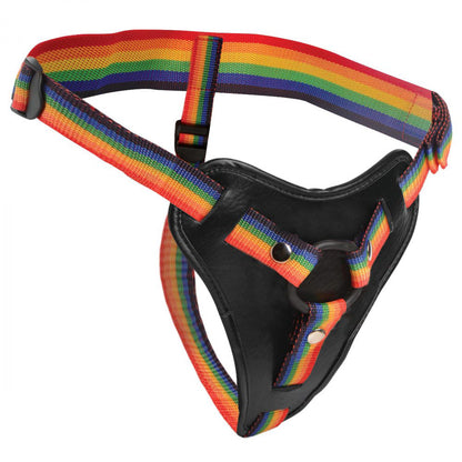 XR Brands Take the Rainbow Universal Harness - Adjustable Strap-On Harness with 2 O-Rings - Rainbow Color