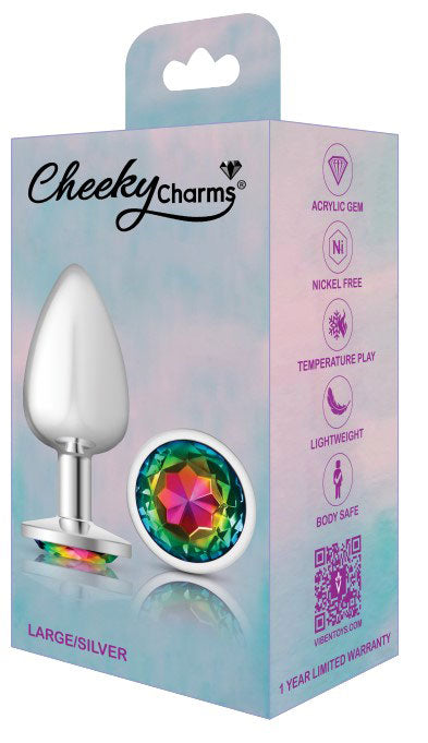 Cheeky Charms Rainbow Round Gem Silver Metal Anal Plug – Large