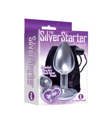 Icon Brands Silver Starter Heart Bejeweled Butt Plug – Violet