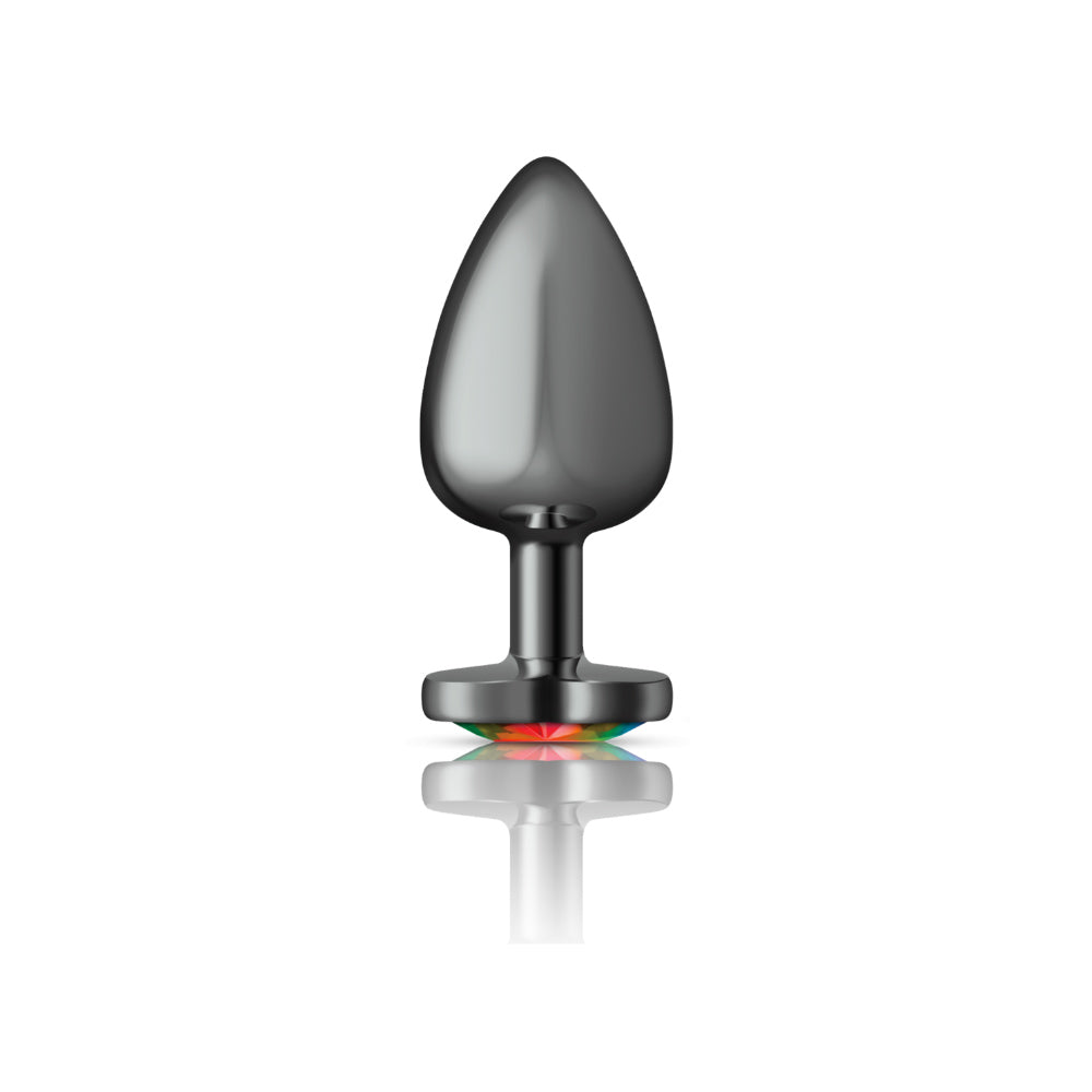 Cheeky Charms Rainbow Heart Gem Gunmetal Metal Anal Plug – Large