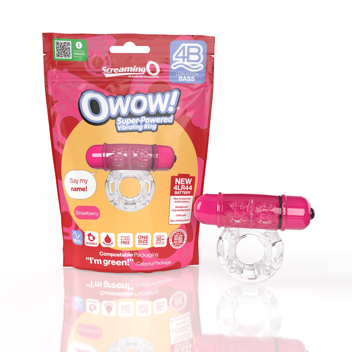 Screaming O 4B Owow Super Powered Vibrating Ring – Strawberry