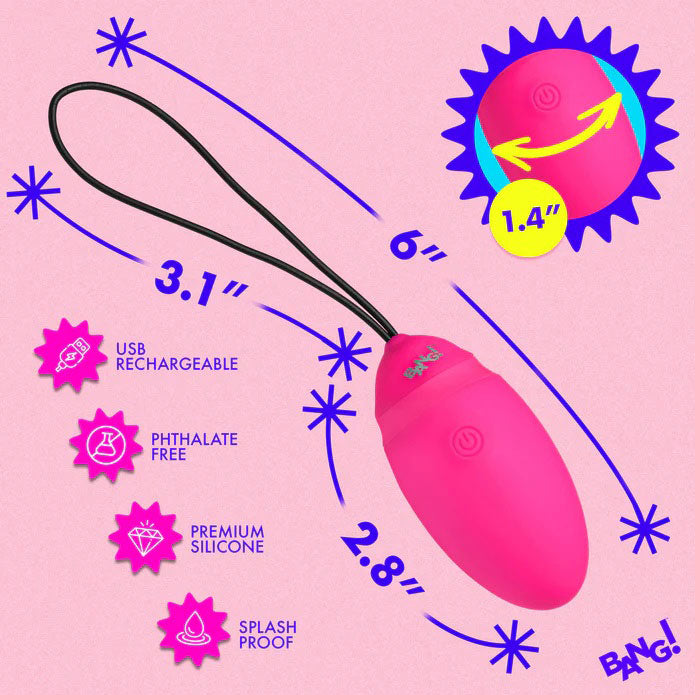 XR Brands Vibrating Silicone Egg with Digital Remote - Pink - Multi-Function, Rechargeable
