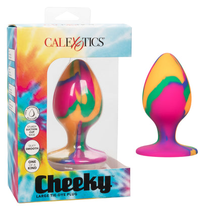 CalExotics Cheeky Large Tie-Dye Plug – Waterproof Silicone Anal Plug with Suction Cup – Multi-Color