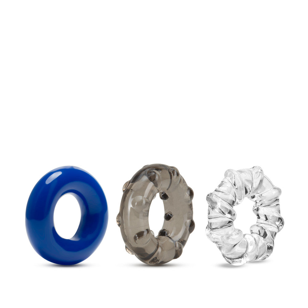 Blush Stay Hard Triple Stretch Cock Rings – Multi-Color, 3-Pack