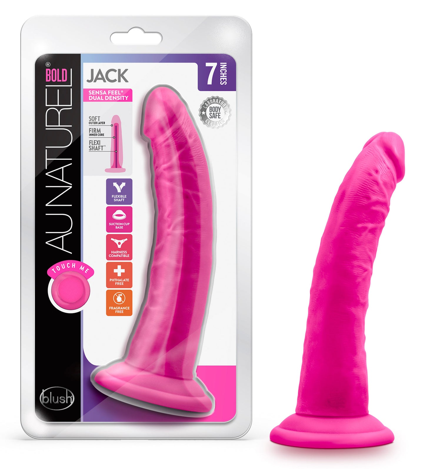 Au Naturel Bold Jack 7 Inch Dildo with Suction Cup - Pink