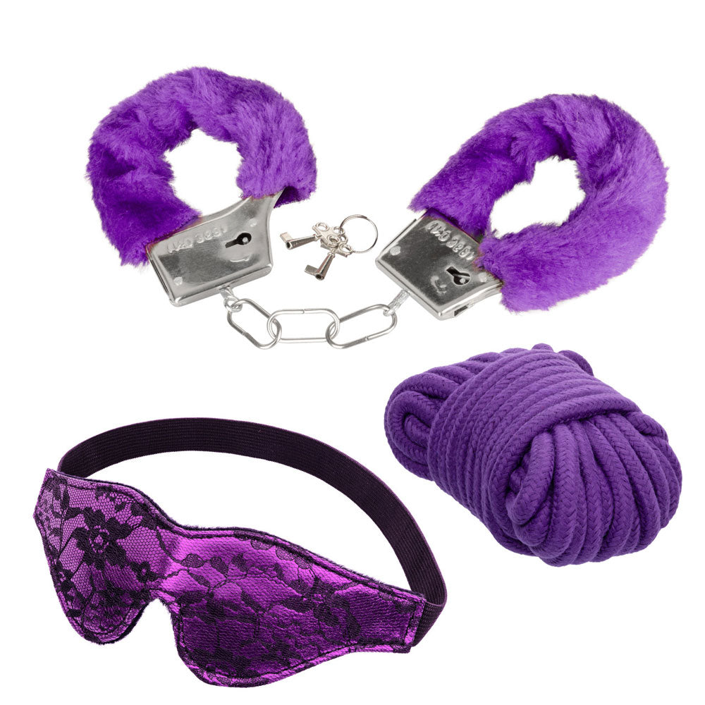 CalExotics Pleasure Kits Indulgent Collection - Soft Cuffs and Eye Mask - Purple