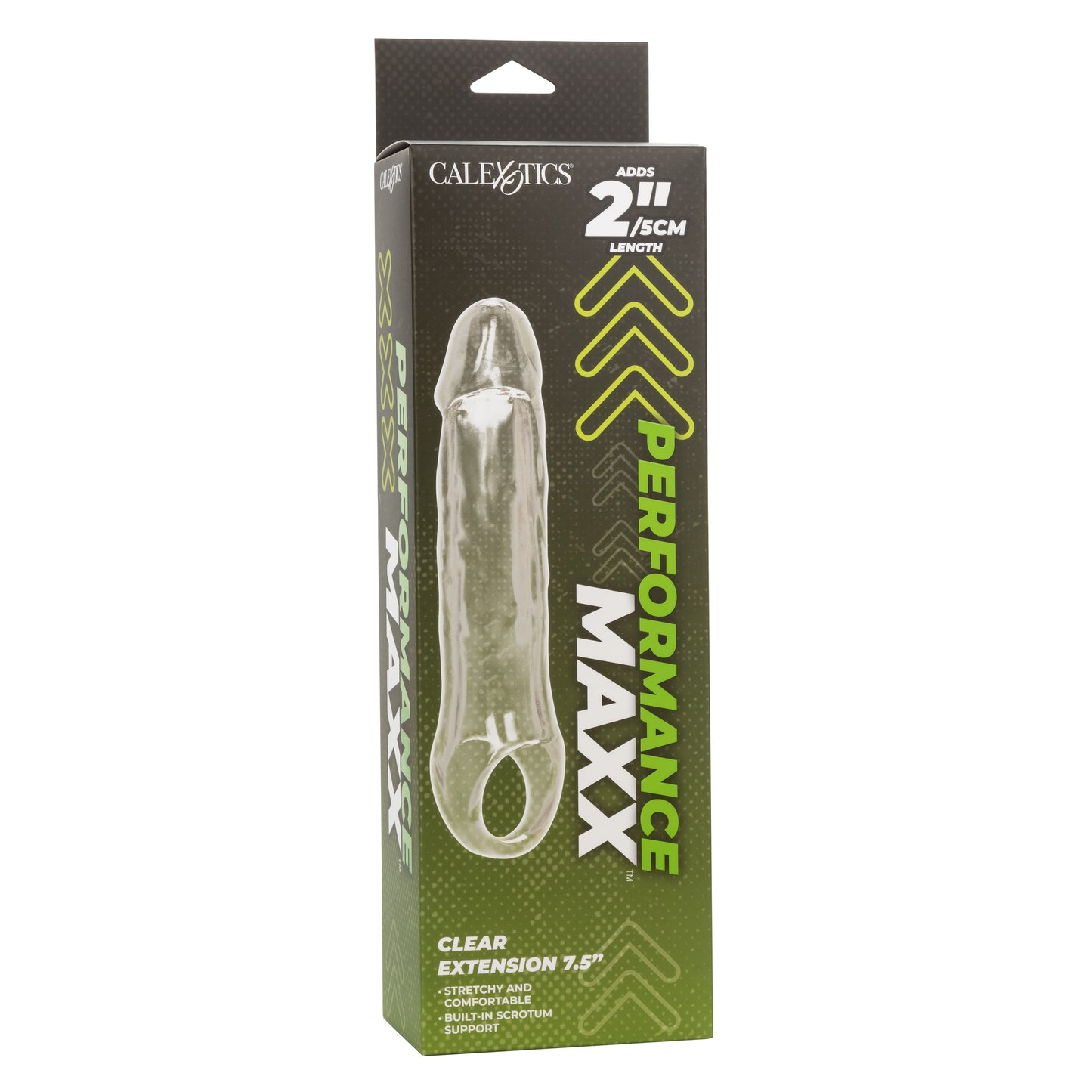 CalExotics Performance Maxx Clear Extension - 7.5 Inch - Clear - Hollow Design with Built-in Scrotum Strap