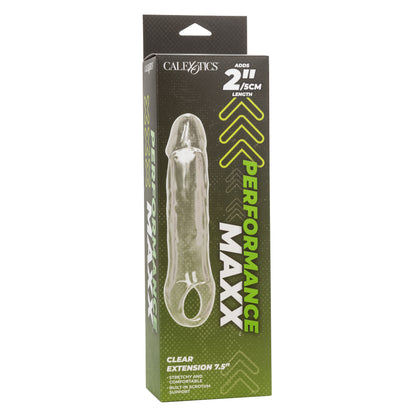 CalExotics Performance Maxx Clear Extension - 7.5 Inch - Clear - Hollow Design with Built-in Scrotum Strap