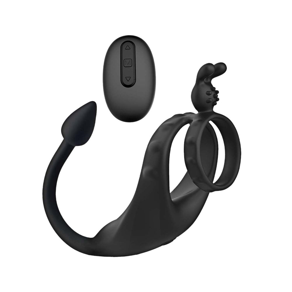 Nasstoys Cockpower Remote-Controlled Vibrating Cock Ring with Anal Plug, Body-Safe Silicone – Black