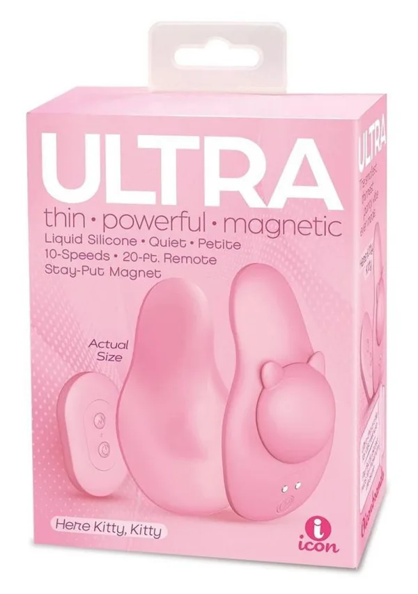 Icon Brands Ultra Panty Vibe Here Kitty Kitty Panty Vibrator, Liquid Silicone, 10 Speeds, Pink