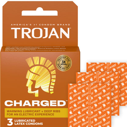 Trojan Charged Orgasmic Pleasure Condoms - 3 Pack