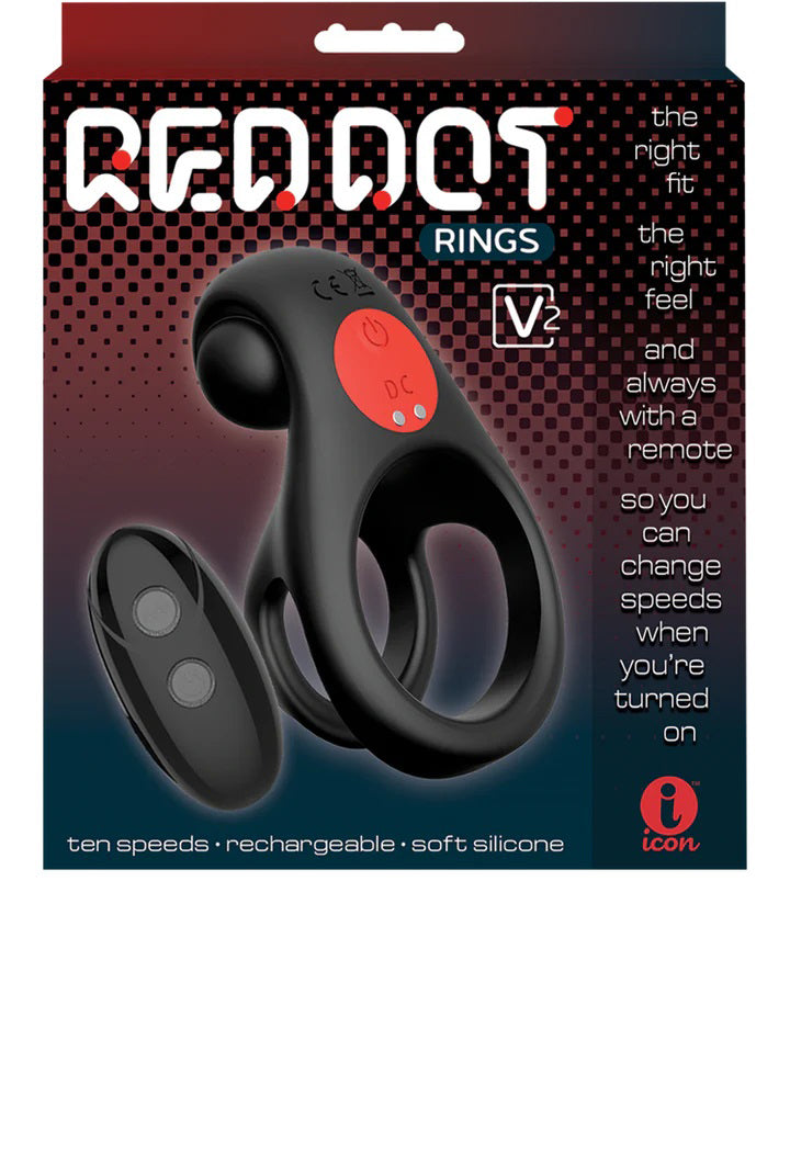 Red Dot Vibrating Cock Ring V2 with Remote – Black/Red
