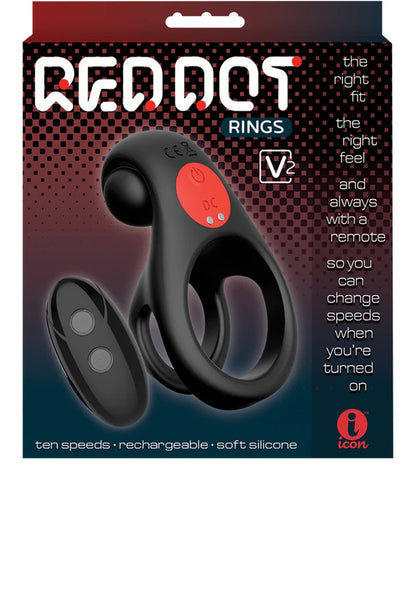 Red Dot Vibrating Cock Ring V2 with Remote – Black/Red
