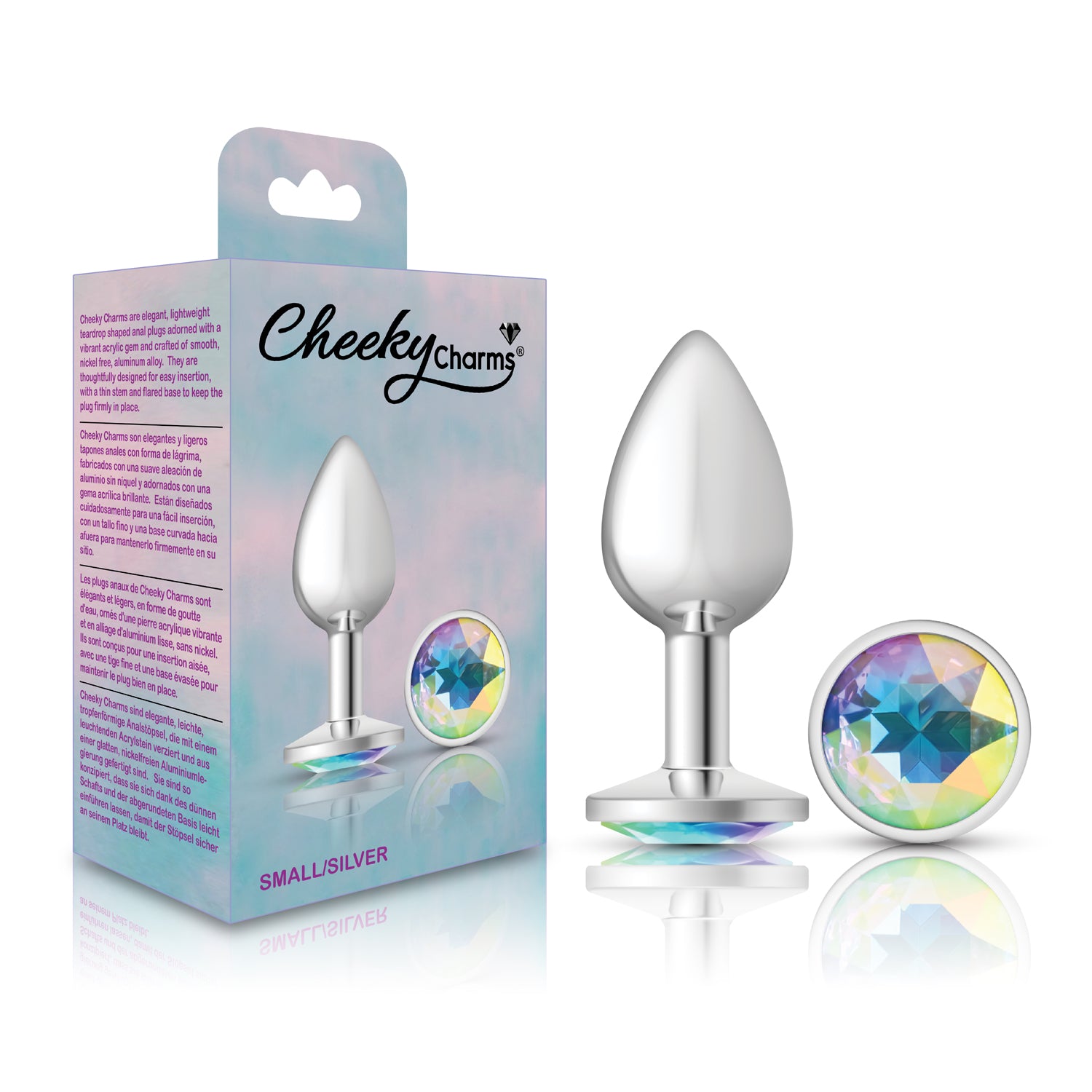 Cheeky Charms Clear Iridescent Round Gem Anal Plug - Small