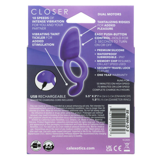 CalExotics Closer Intimate Rechargeable Ring Passion - Purple - Dual Motor Pleasure Ring