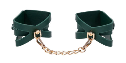 Sportsheets Indica Cutout Cuffs - Green Collar with Gold Hardware and Adjustable Fit