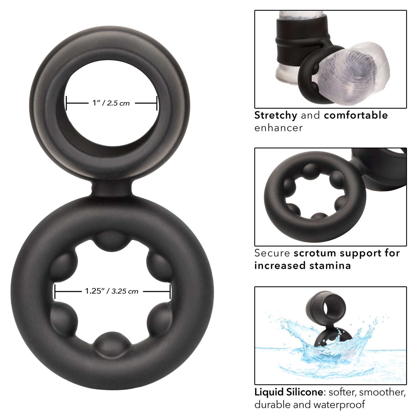 CalExotics Alpha Liquid Silicone Dual Support Magnum Ring – Black