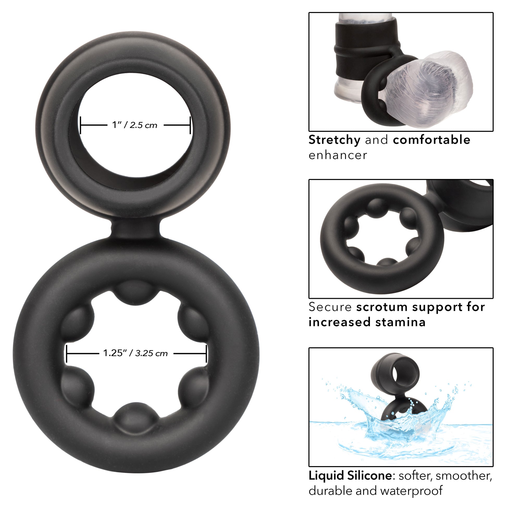 CalExotics Alpha Liquid Silicone Dual Support Magnum Ring – Black