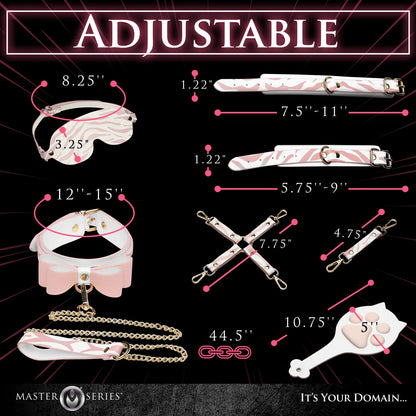 XR Brands Pink Kitty Bondage Set – Adjustable Cuffs, Collar, and Paddle – White/Pink
