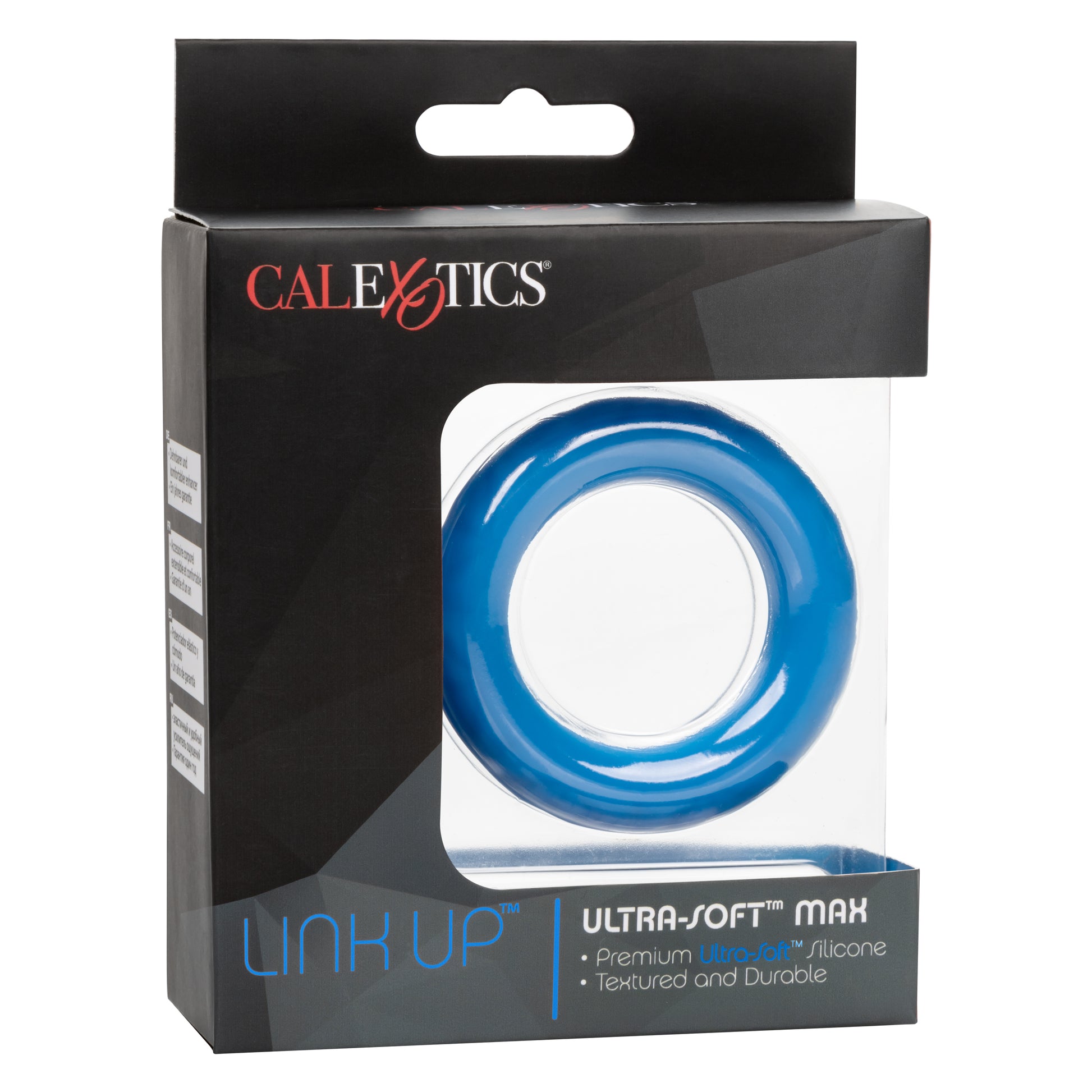 CalExotics Link Up Ultra-Soft Max Cock Ring – Blue, Textured, Phthalate Free