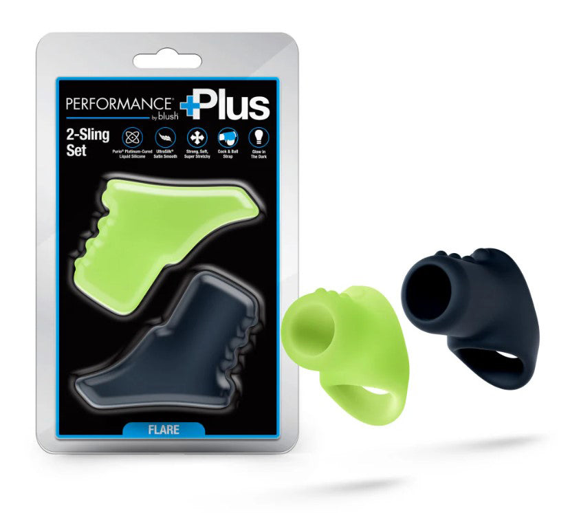 Blush Performance Plus Flare 2-Piece Cocksling Set, Platinum-Cured Silicone, Multicolor