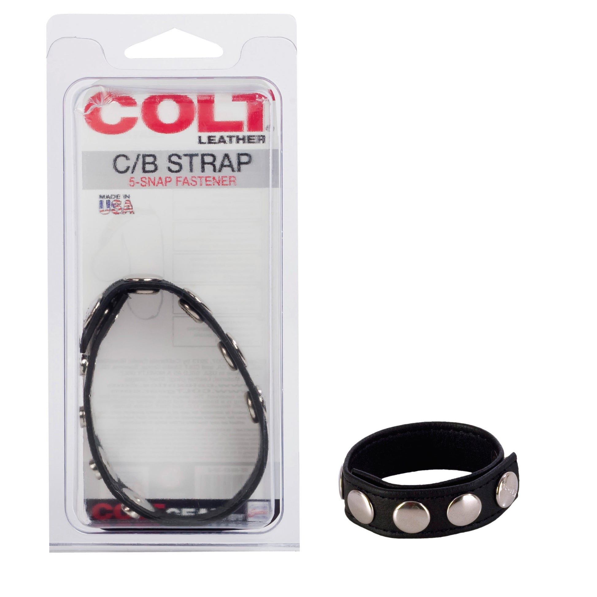 CalExotics Colt Adjustable 5 Snap Leather Strap - Black