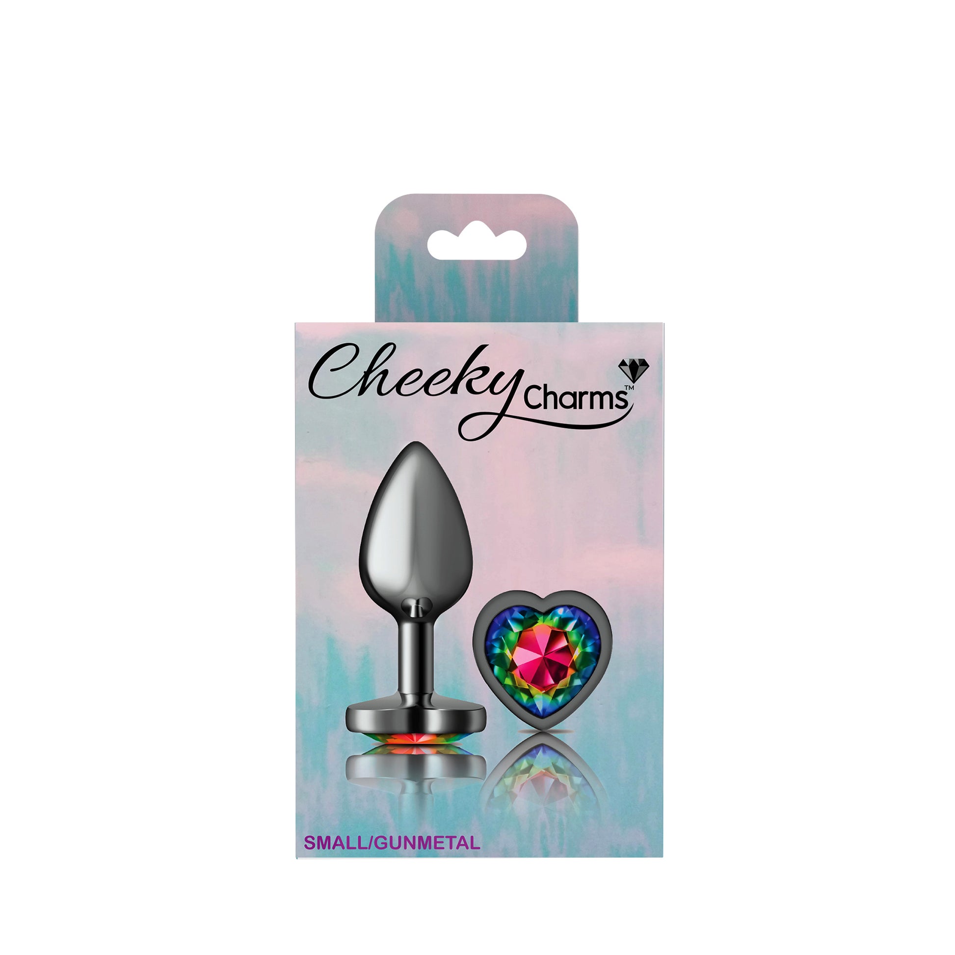 Cheeky Charms Rainbow Heart Gem Gunmetal Metal Anal Plug - Small