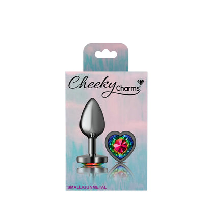 Cheeky Charms Rainbow Heart Gem Gunmetal Metal Anal Plug - Small
