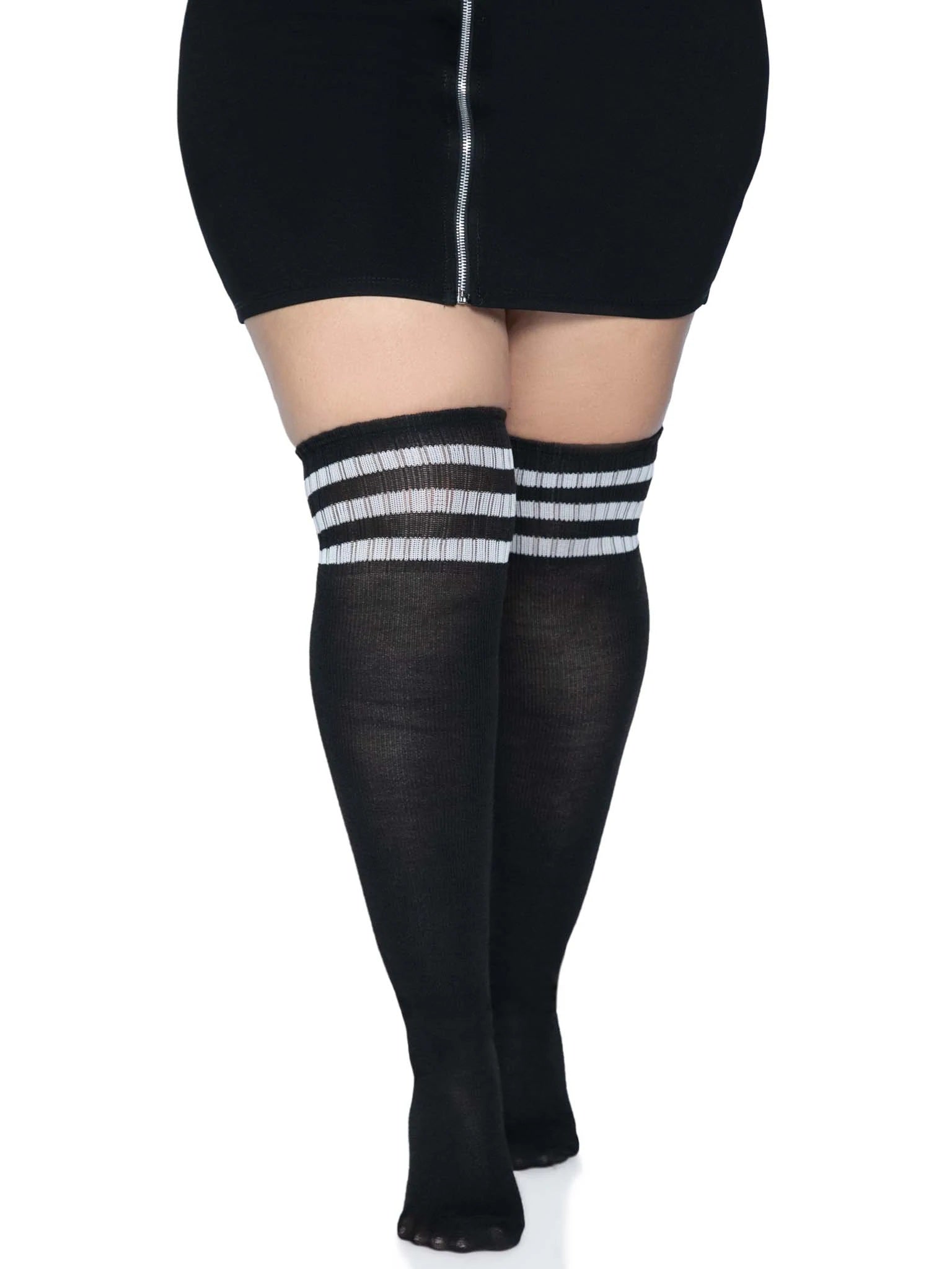 Leg Avenue Kellee Plus Size Over the Knee Athletic Socks - Black/White