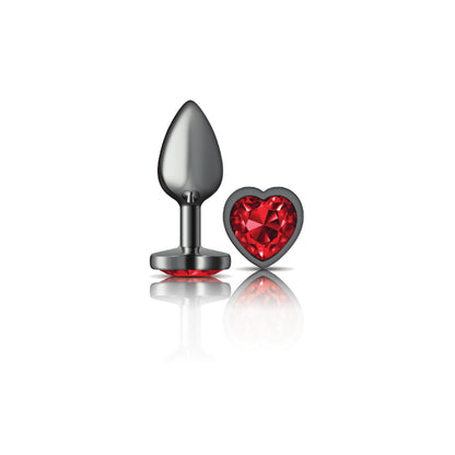 Cheeky Charms Deep Red Heart Gem Gunmetal Metal Anal Plug - Small