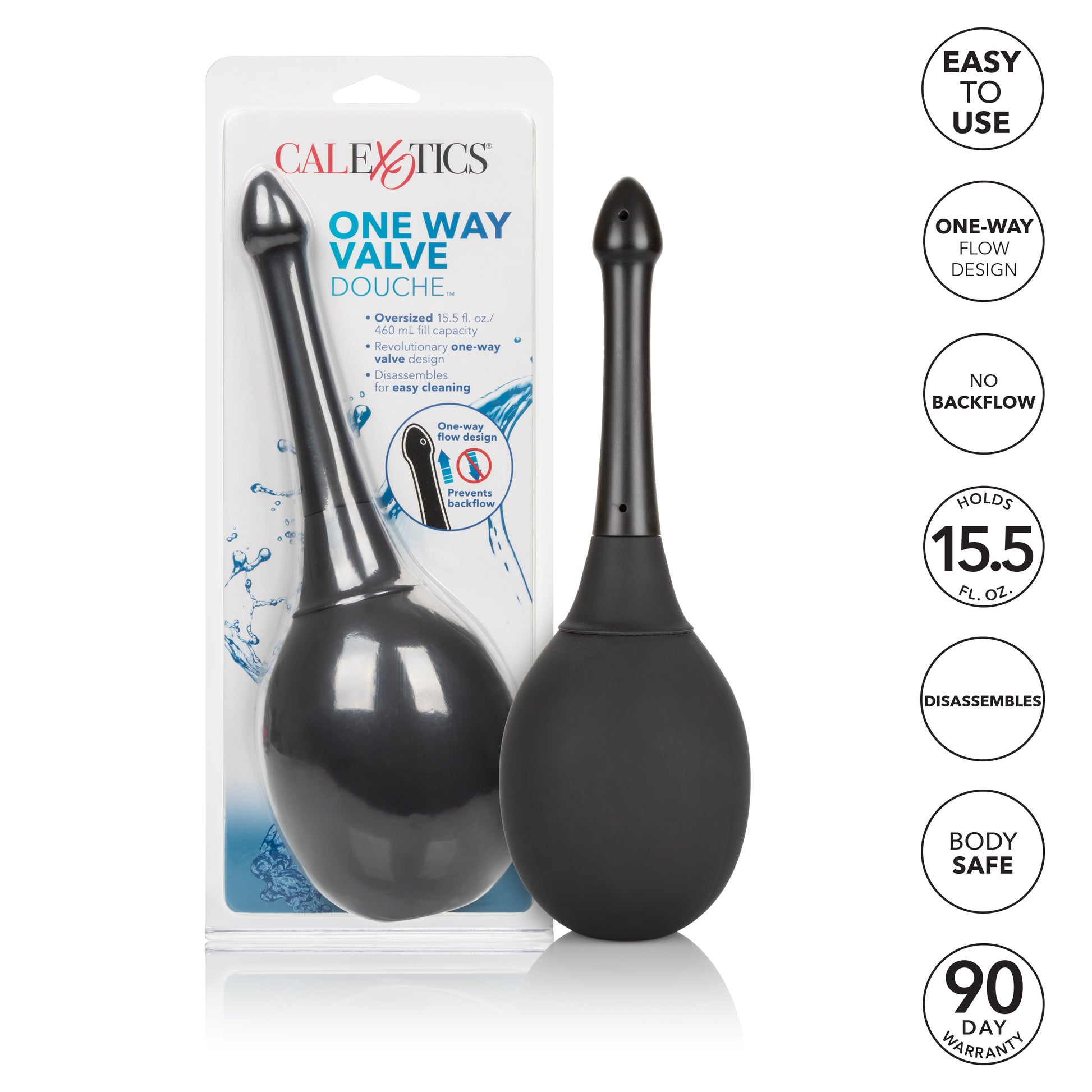 CalExotics One Way Valve Douche – Black – 15.5 fl. oz. Capacity