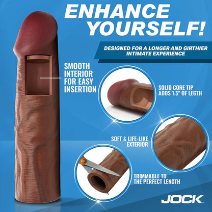 Curve Toys Jock Silicone Penis Extension Sleeve - Realistic Design - Dark
