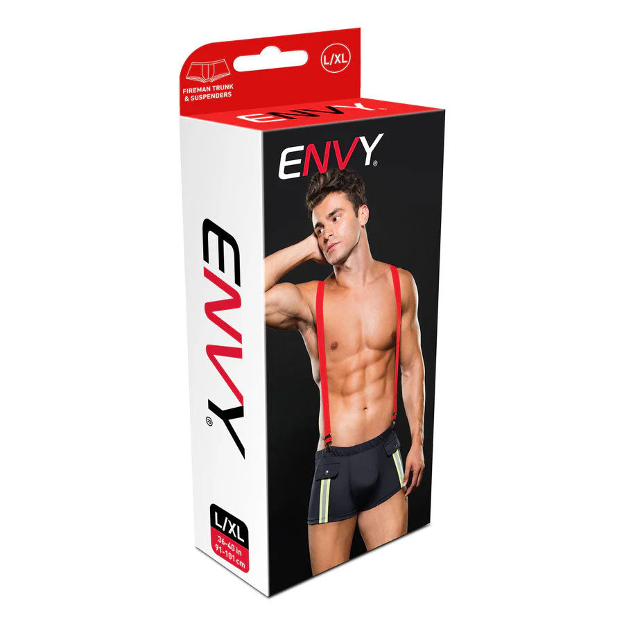 Envy Menswear Fireman Bottom with Suspenders – Navy Blue/Red – Large/XLarge