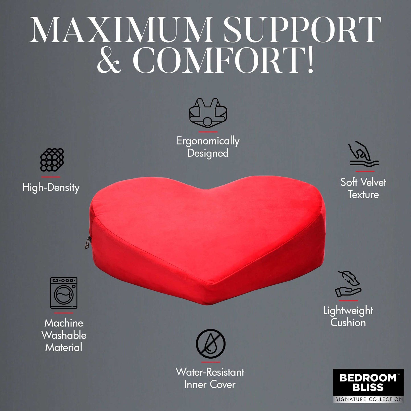 XR Brands Love Pillow Heart Pillow – Red – High-Density Foam Support Cushion
