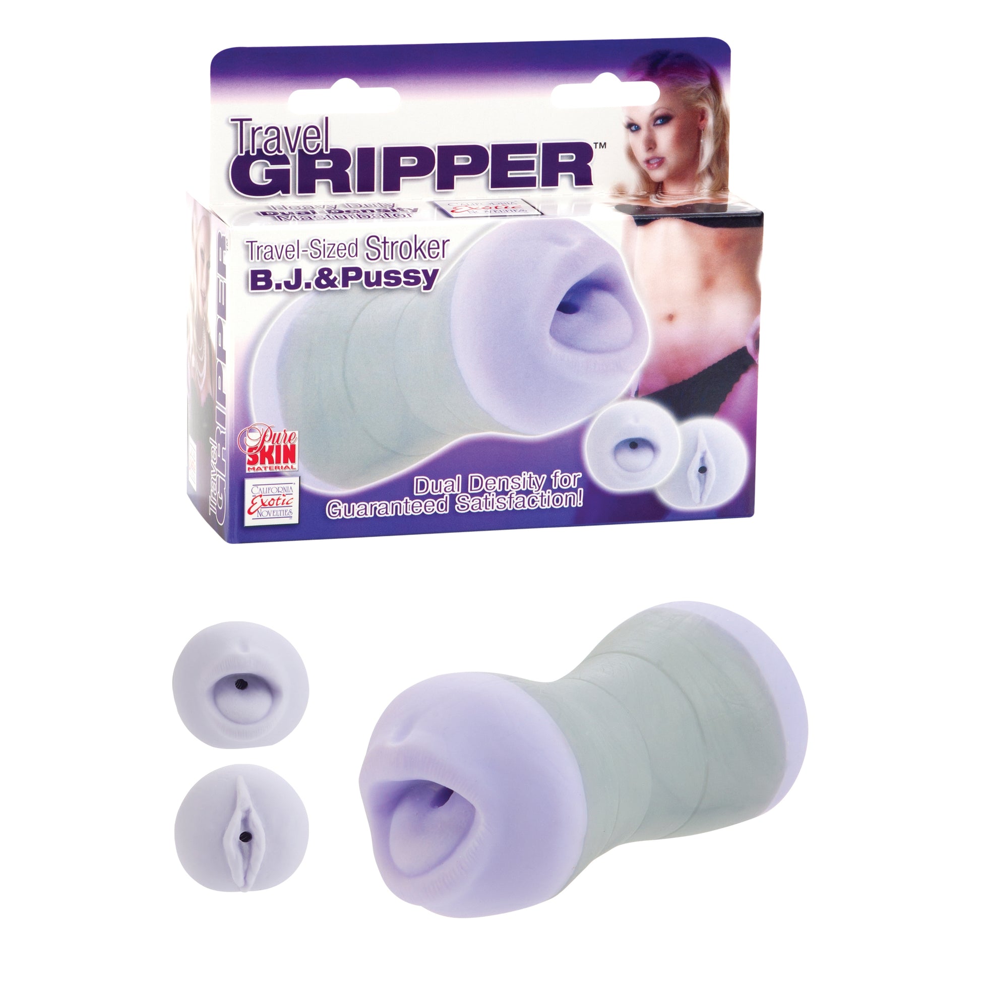 CalExotics Travel Gripper B.J. and Pussy - Dual Ended Masturbator - Gray