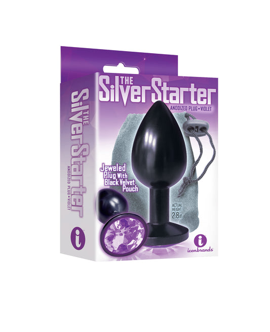 Icon Brands Silver Starter Anodized Stainless Steel Butt Plug with Violet Jewel Base