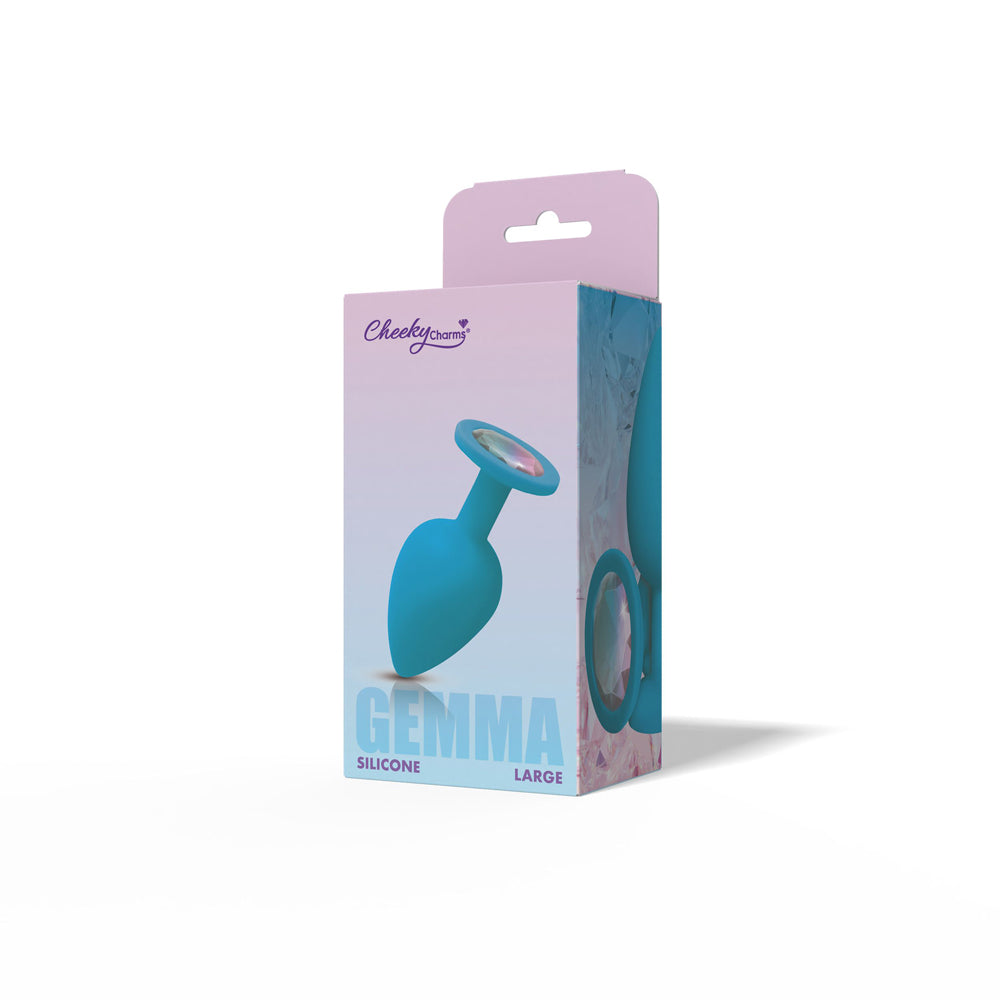 Gemma Teal Silicone Anal Plug with Clear Iridescent Gemstone – Large