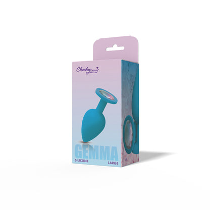 Gemma Teal Silicone Anal Plug with Clear Iridescent Gemstone – Large
