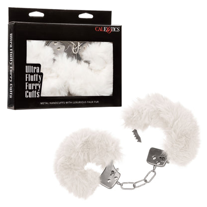 CalExotics Ultra Fluffy Furry Cuffs - Lockable Metal Handcuffs with Faux Fur - White
